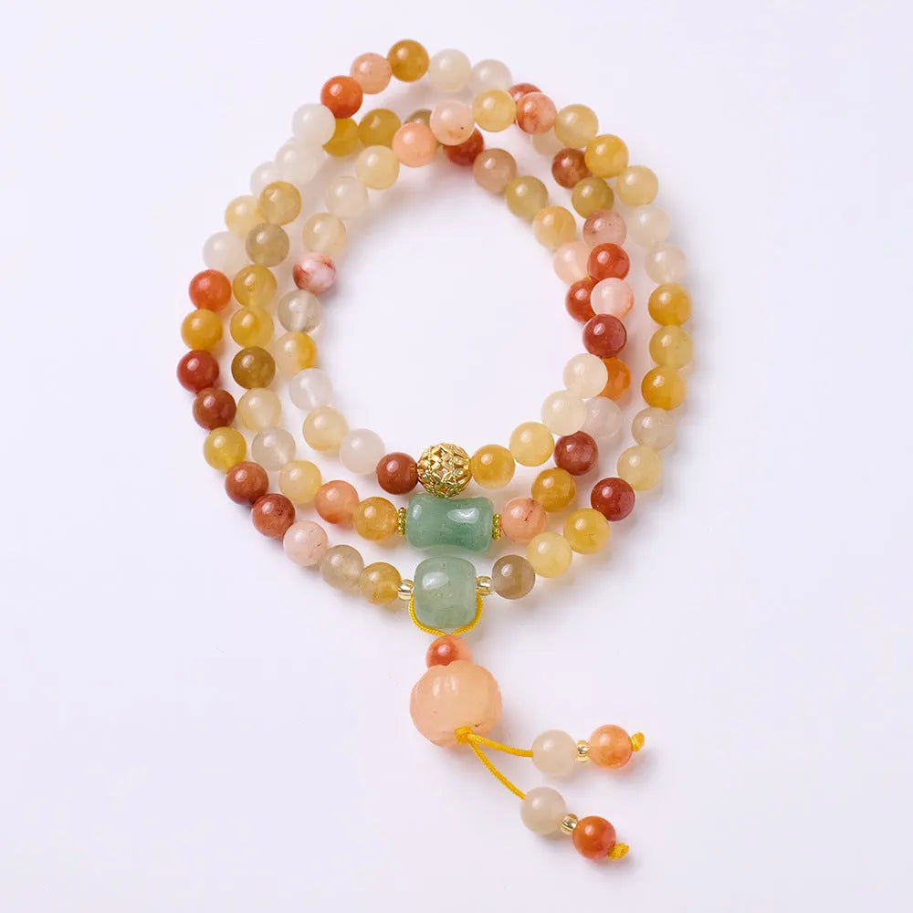 Women's three-circle pumpkin tassel bracelet in Jinsi Jade with 6mm beads