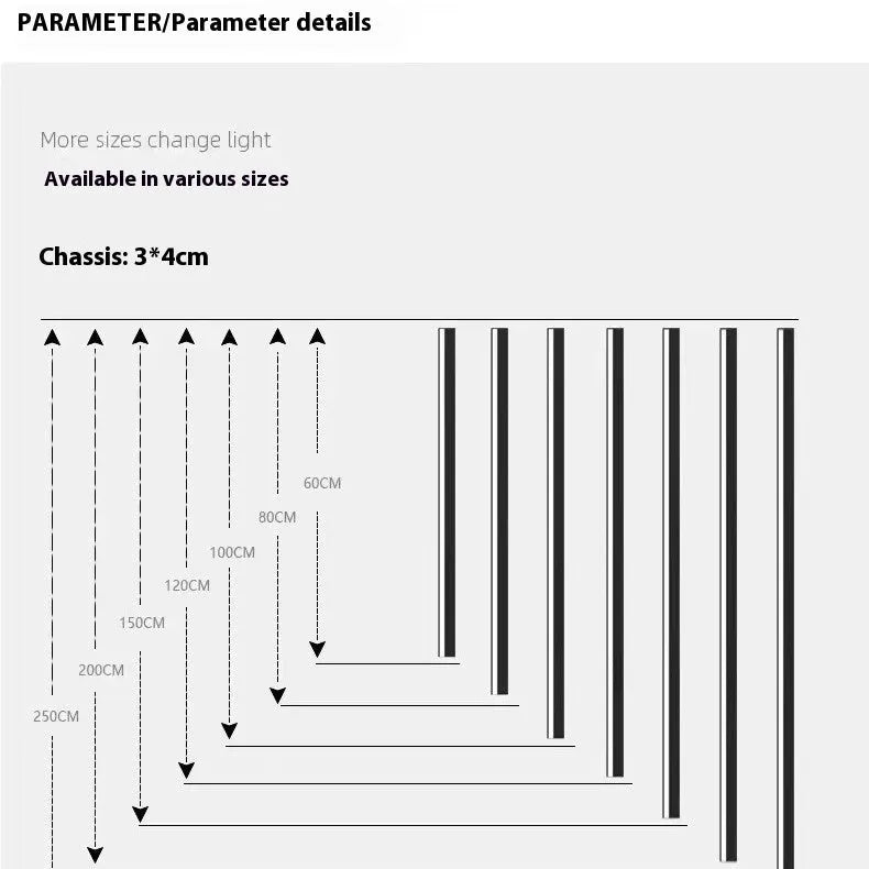 80cm long simple strip LED wall lamp in black with touch control for three light colours