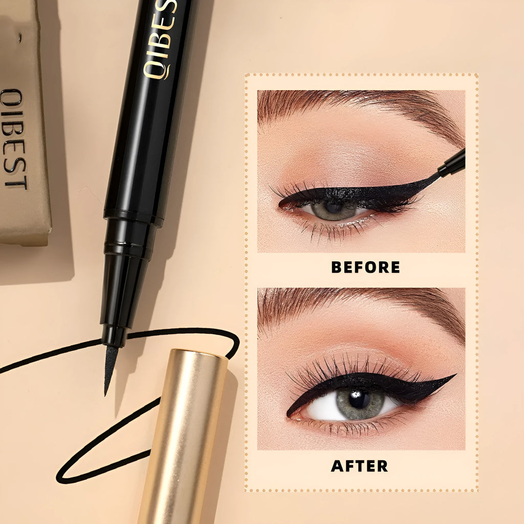 Black liquid eyeliner pen with fine brush tip for precise application