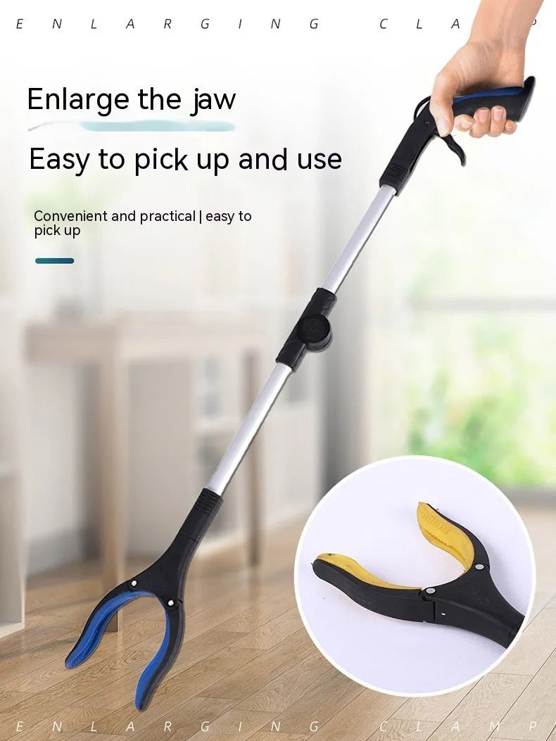 Foldable aluminium garbage clamp extended to 80cm with magnet sucker attachment and blue handle