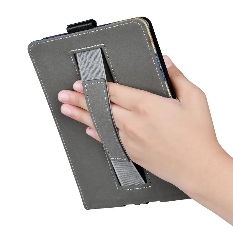Kindle Paperwhite 6-inch protective case with integrated hand strap in a painted leather design.