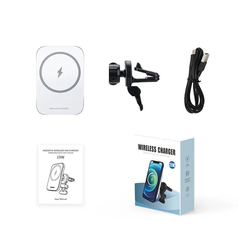 15W magnetic wireless charging car phone holder for Apple iPhone 12 in black and silver colours