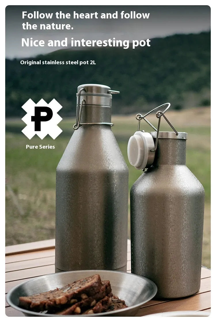 Stainless steel thermal pot with large capacity and portable handle