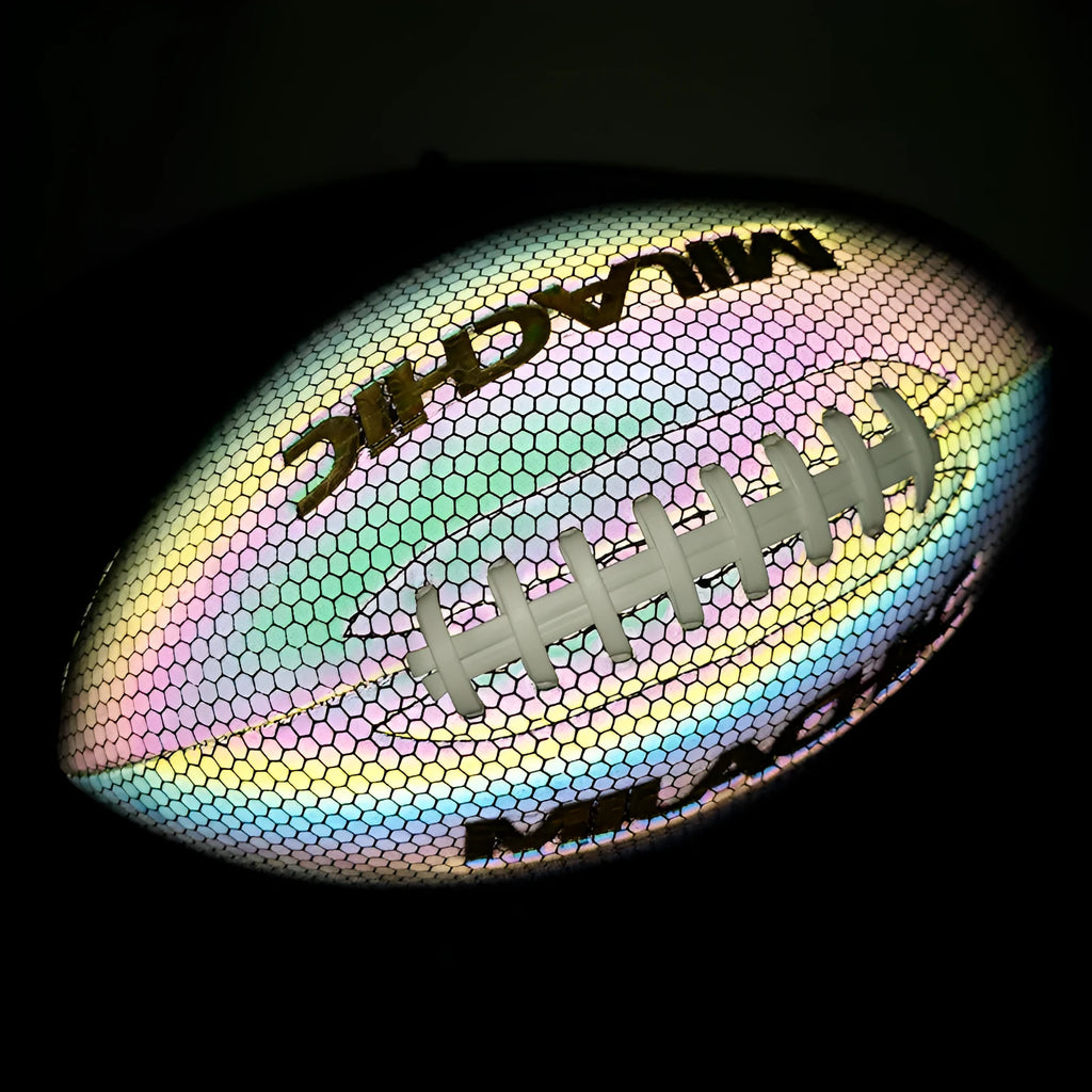 Luminous fluorescent reflective football size 9 with PU surface, machine sewn, reflective finish for night training