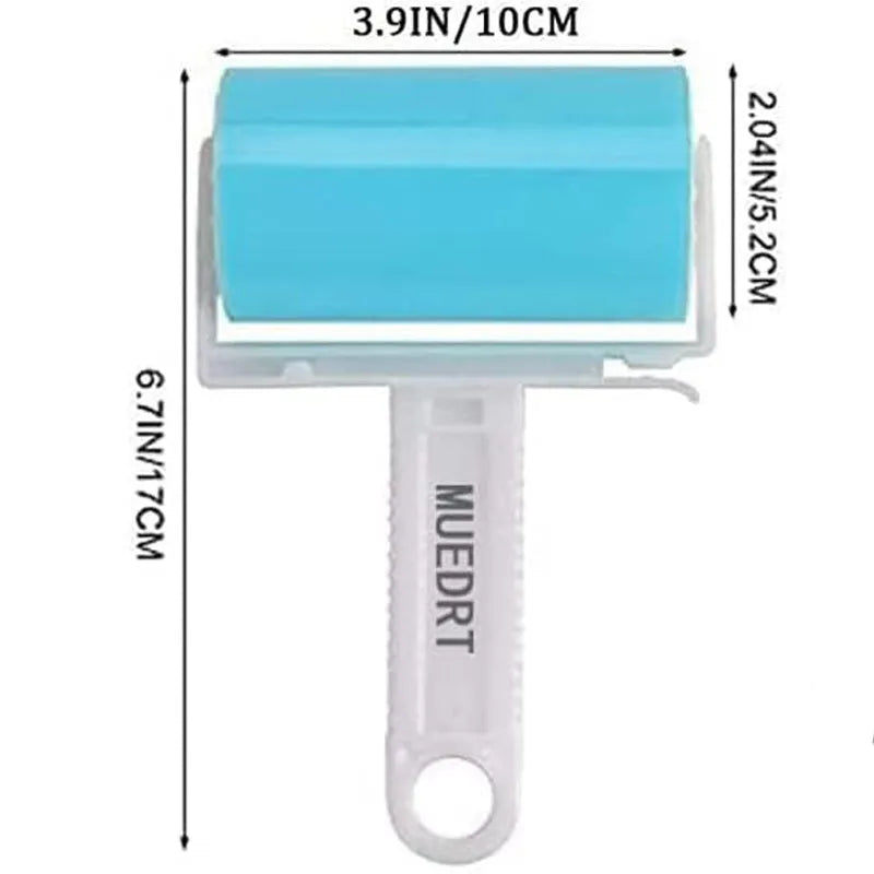 Blue washable lint roller with cover for removing pet hair from clothes and furniture