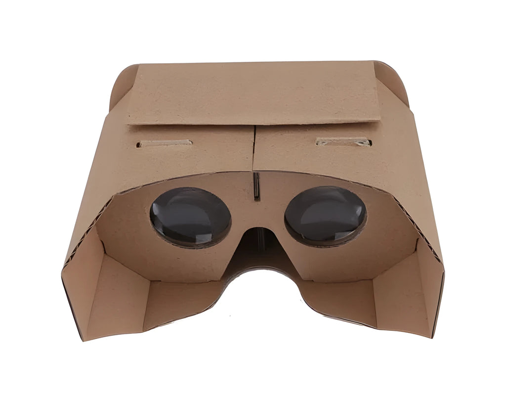 Photo colour carton virtual reality glasses headset for smartphones measuring 153mm by 83mm.