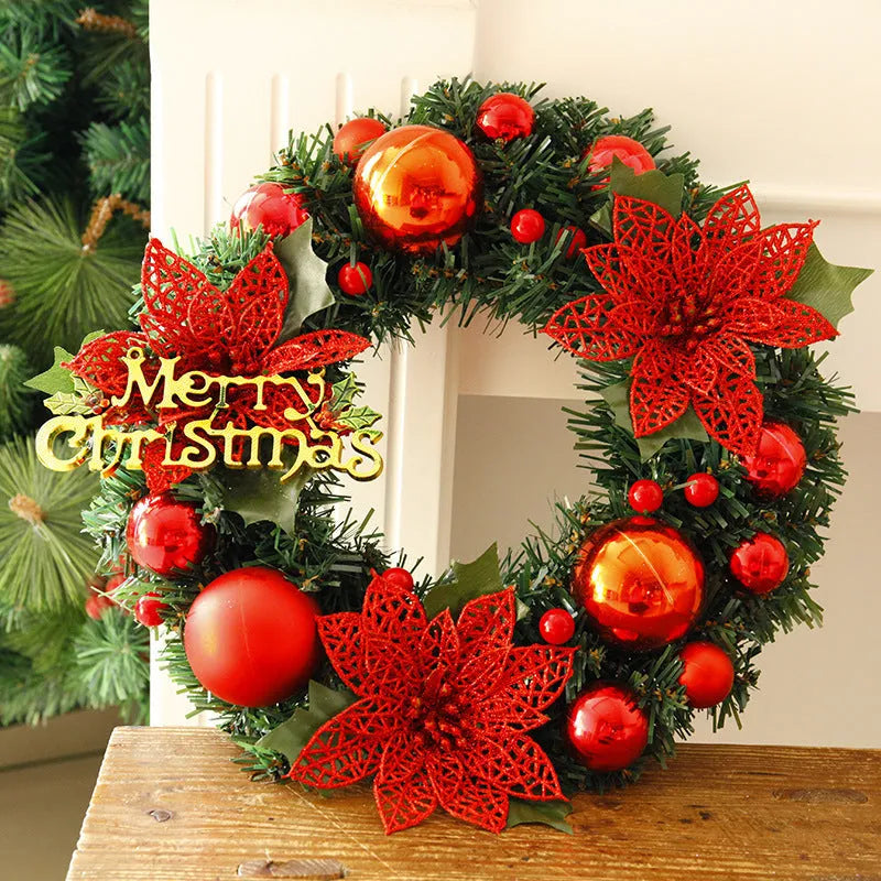Multicoloured plastic Christmas wreath with 30cm diameter for door or garden decoration
