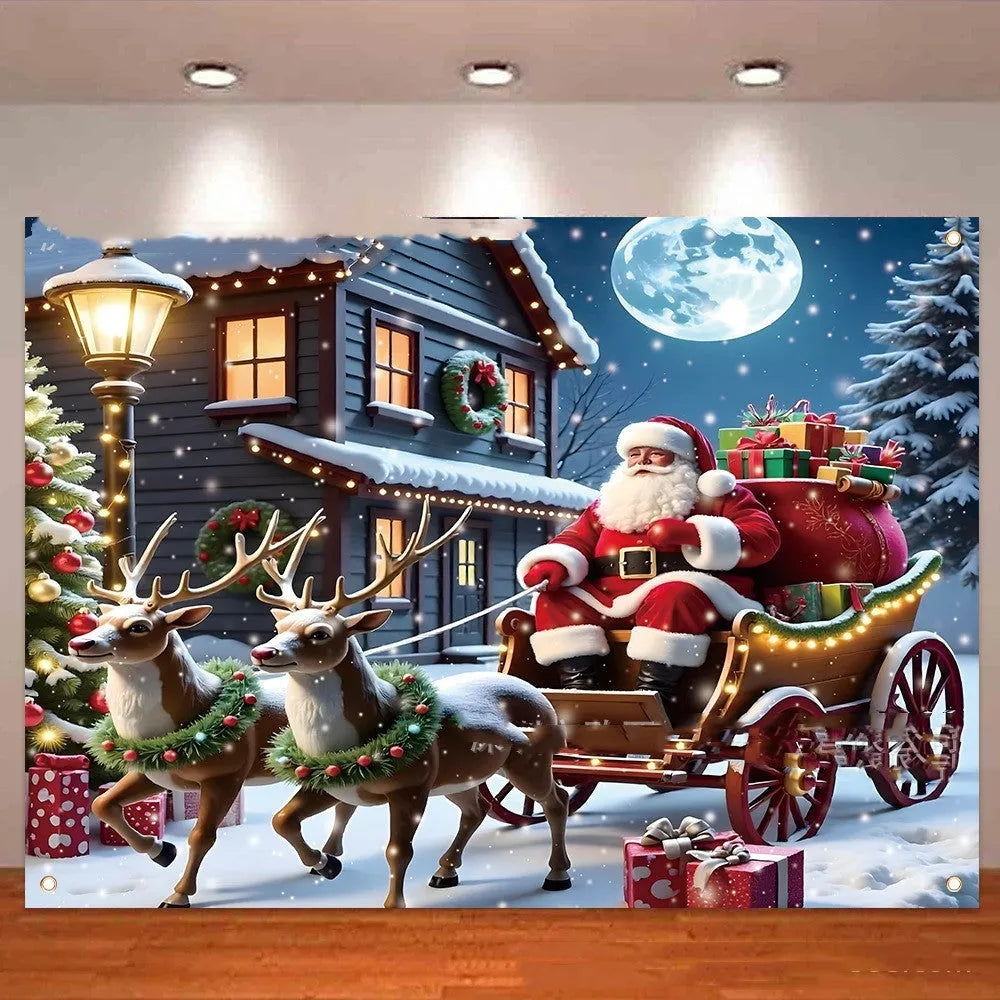 Large red Santa Claus Christmas banner measuring 210 cm wide by 150 cm high