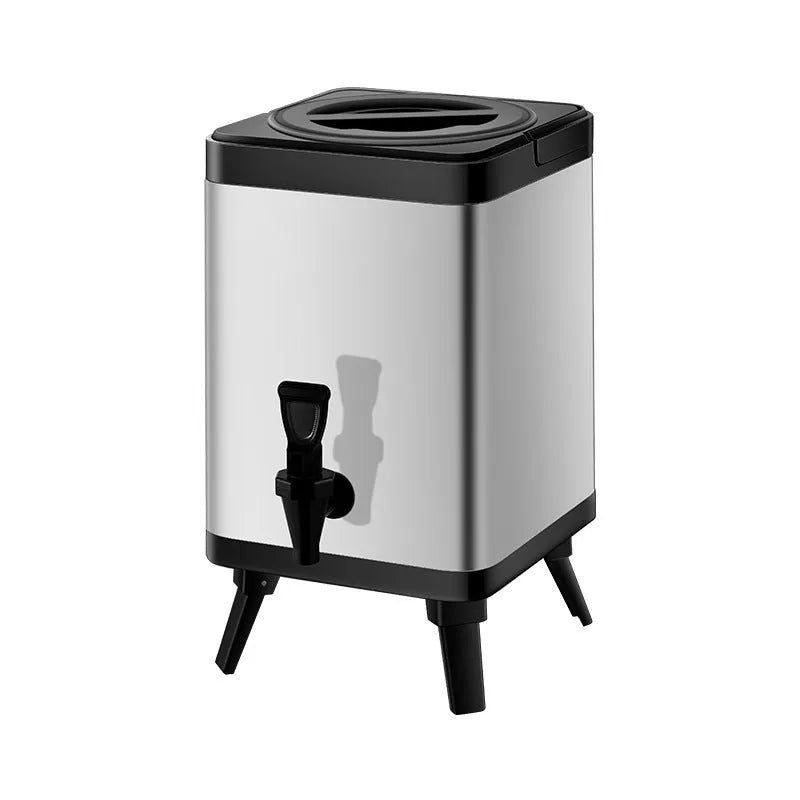 Silver stainless steel milk tea bucket with square lock design and carrying handle