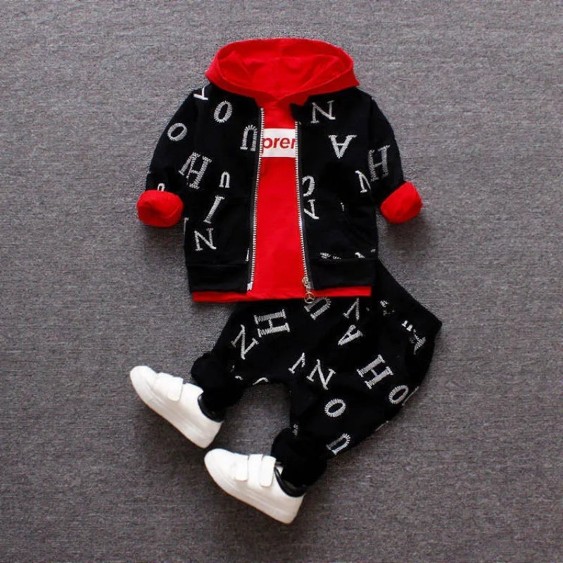 Red and white children's long sleeve clothing set made from polyester and vinylon blend fabric