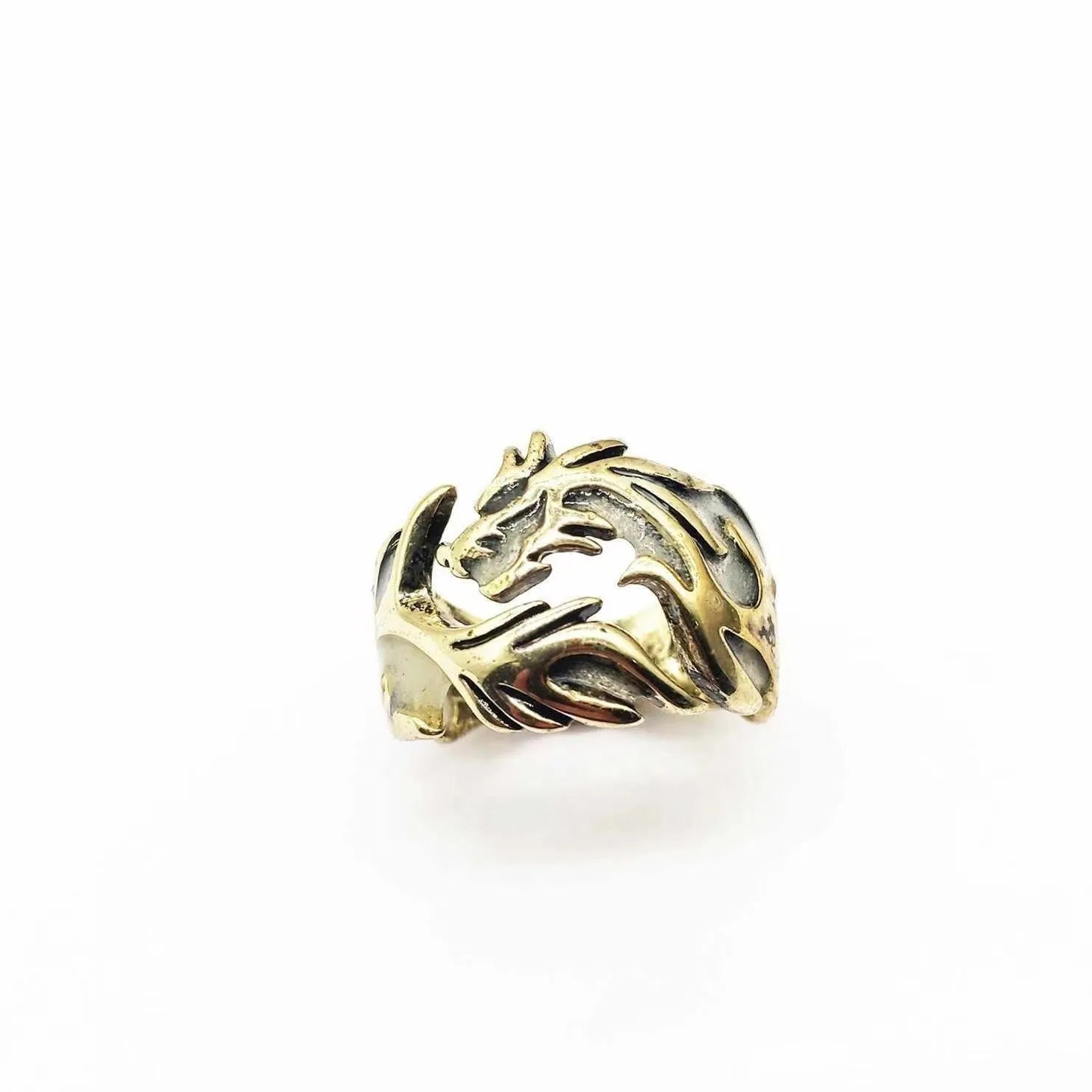 Adjustable Chinese dragon pattern ring in antique silver blue and green colour