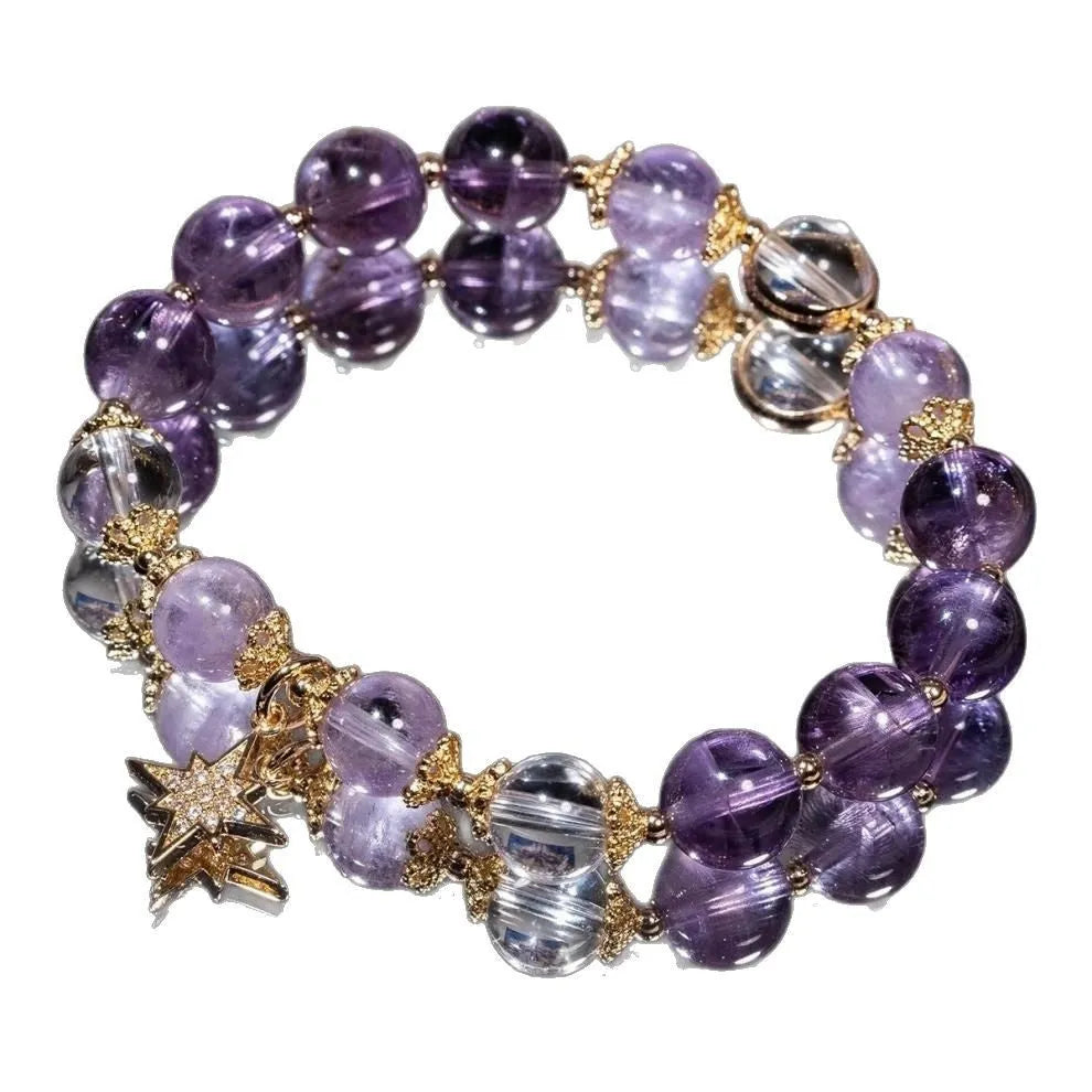 Eight Awn star purple amethyst bracelet for women with artificial crystal construction and gift box