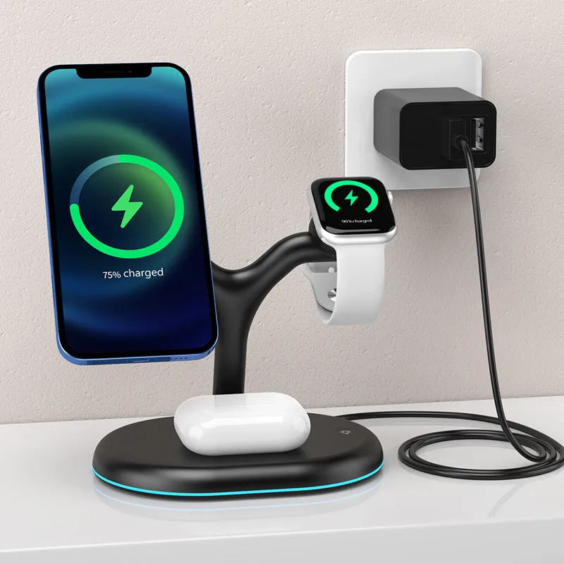 Black vertical magnetic wireless charging stand with 15W fast charge and TYPE-C cable