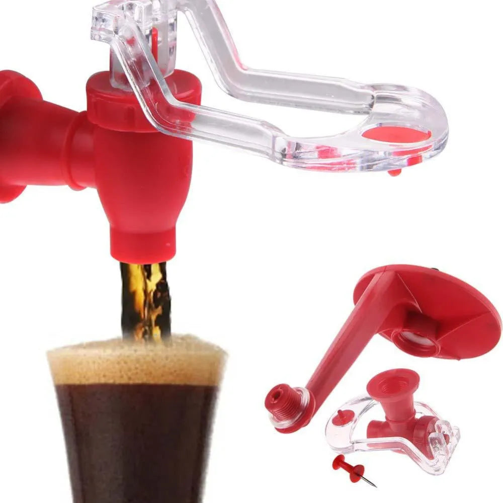 Red plastic Magic Tap manual soda bottle dispenser for 2-litre bottles.