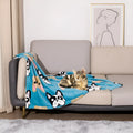 Blue cartoon dog pattern double-sided flannel pet blanket shown at 100x120cm size.