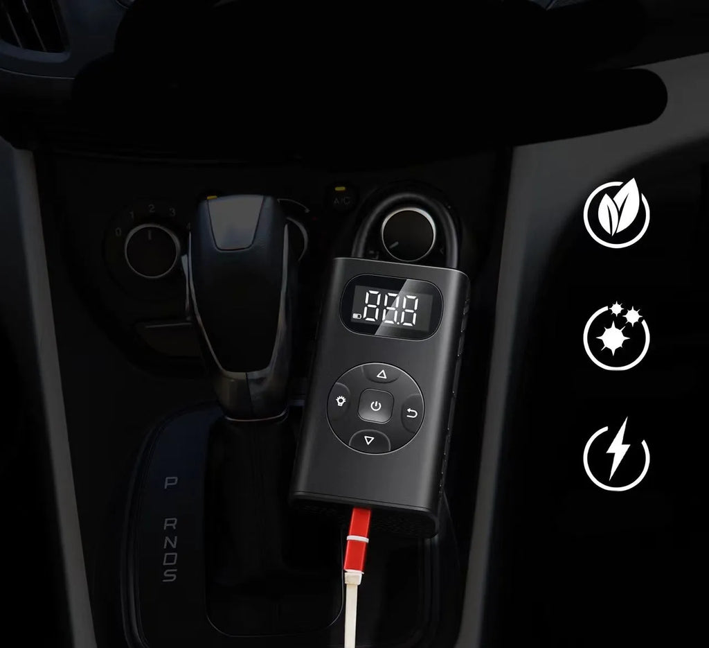 Black aviation material portable tyre inflator with digital display and flexible tube