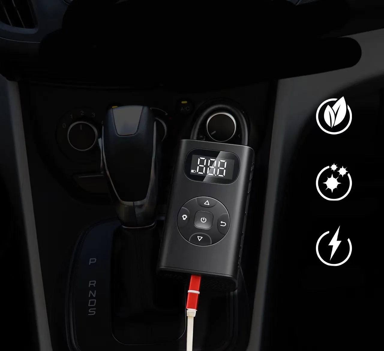 Black aviation material portable tyre inflator with digital display and flexible tube