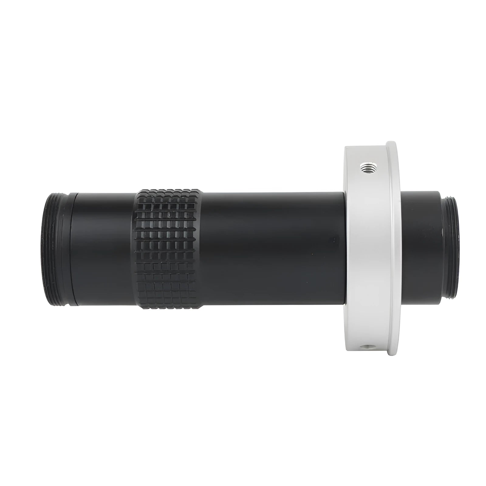 Black anodised aluminium industrial camera monocular lens for machine vision with 130x magnification range
