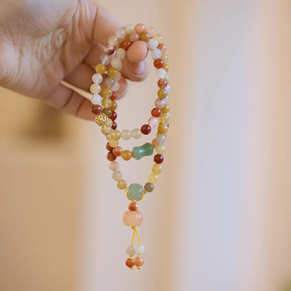 Women's three-circle pumpkin tassel bracelet in Jinsi Jade with 6mm beads