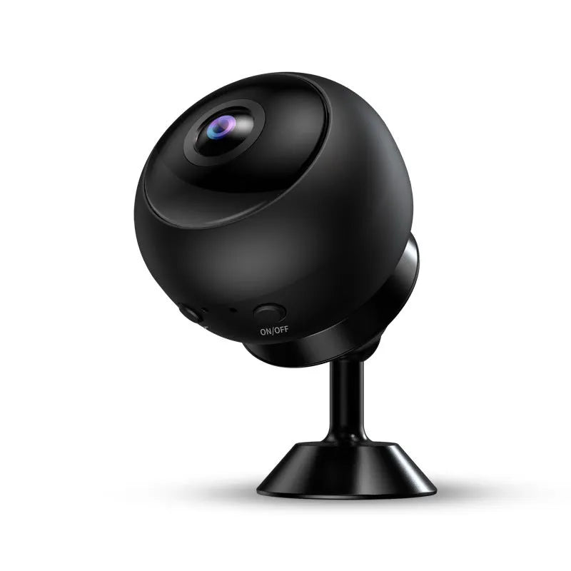 1080p wireless WIFI security camera with ABS plastic housing on a white background.