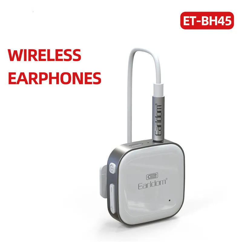 Black Bluetooth audio receiver headphones with lavalier clip for running and hands-free calling
