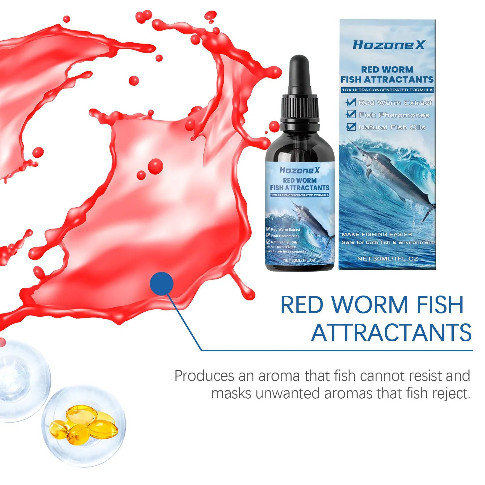30ml red worm formula bait food lure additive bottle with liquid concentrate ingredients