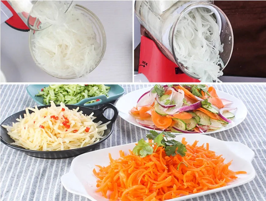 Manual kitchen mandoline slicer with round stainless steel blade in blue, green or red colours