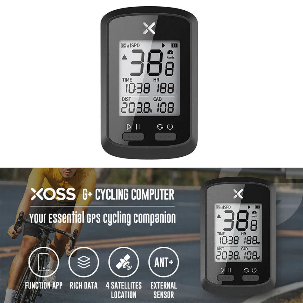 Black waterproof bicycle stopwatch with digital display mounted on bike handlebars using magnetic attachment system