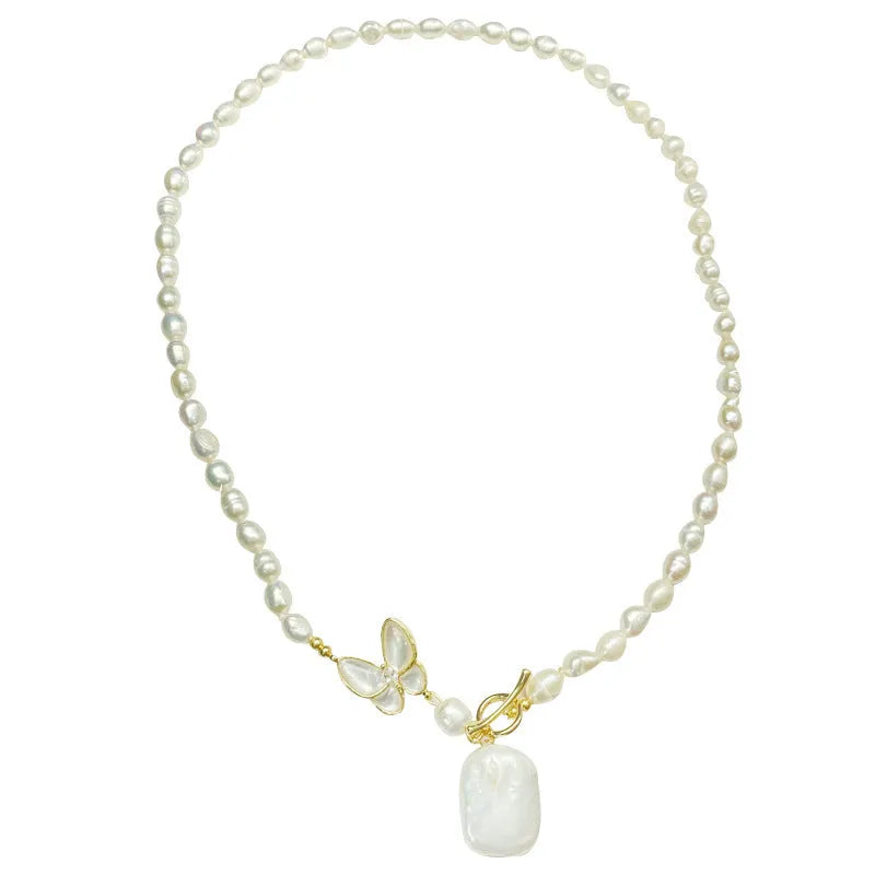 Pearl white fashion OL butterfly necklace with electroplated finish and 50cm chain