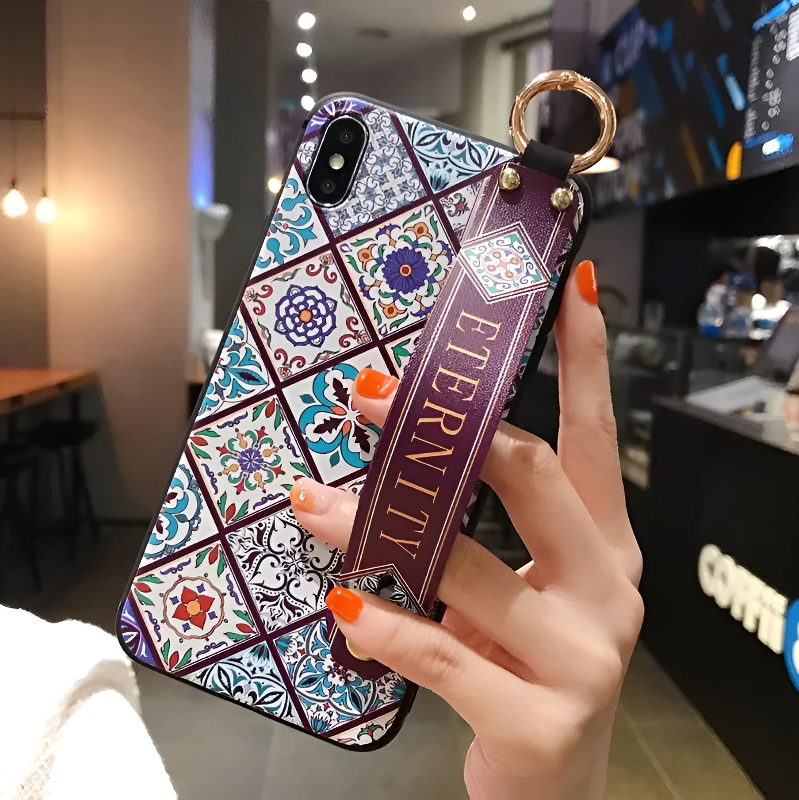 Samsung Galaxy phone case with a flip-out bracket stand in one of seven available style designs.