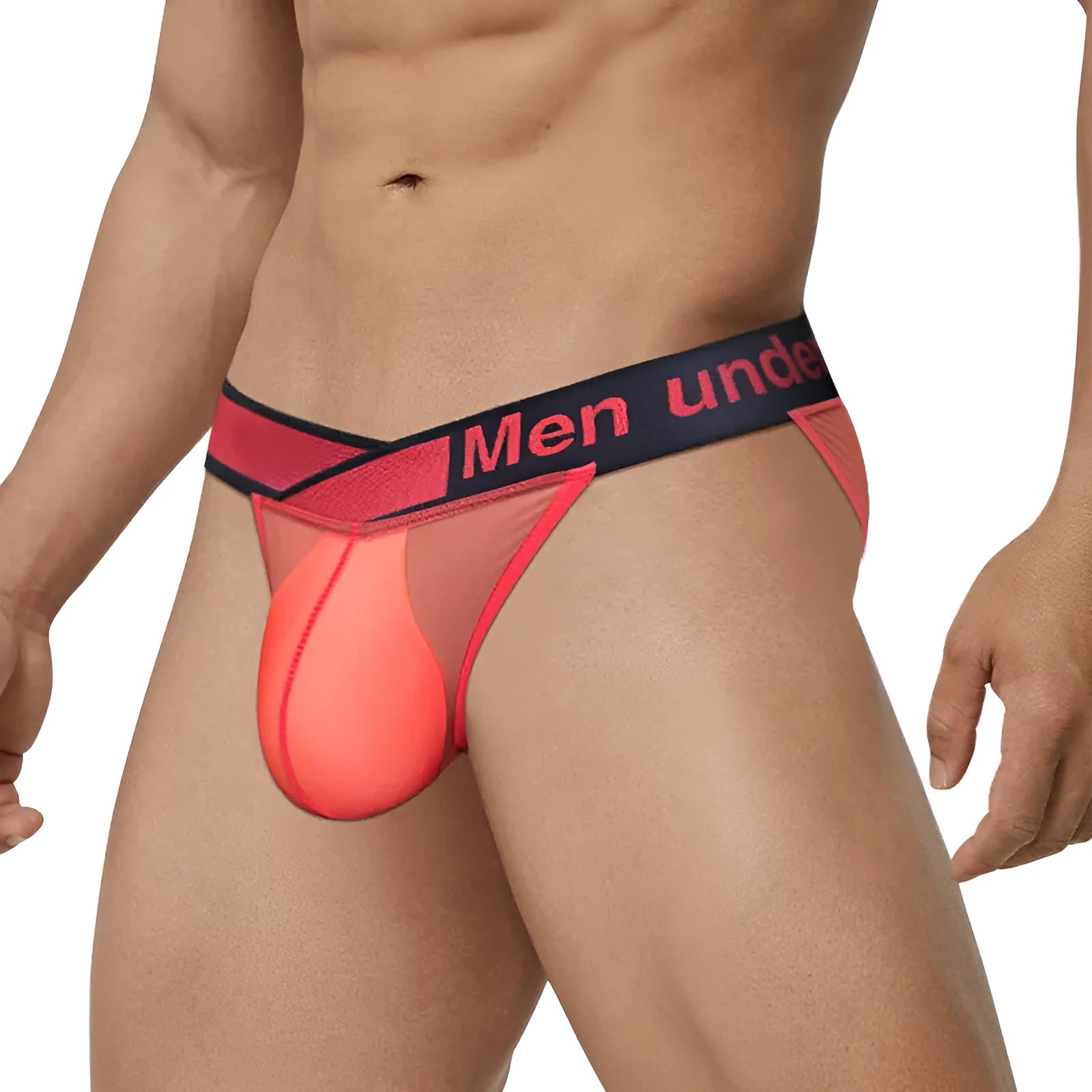 Men's transparent ice silk briefs with large V gradient high fork design in nylon fabric