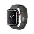 Apple Watch Series 4 carbon fibre leather case in bright black and matt black colours