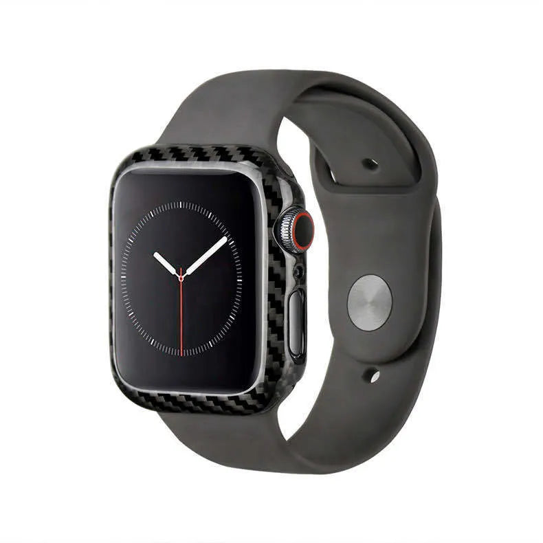 Apple Watch Series 4 carbon fibre leather case in bright black and matt black colours