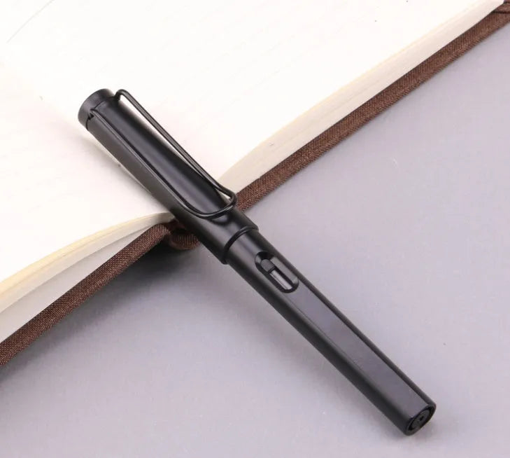 Black and blue frosted ink bag fountain pens showing 0.38mm and 0.5mm nib options
