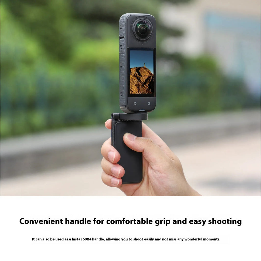 Black magnetic bracket base handle for Insta360 X4 camera with angle adjustment mechanism