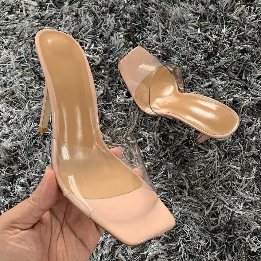 Women's black and silver fashion high heels with PVC soles available in sizes 34-43