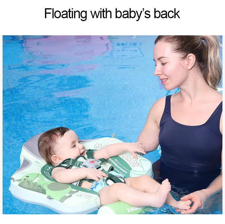 Green dinosaur inflatable baby swimming ring with sun shade for pool use