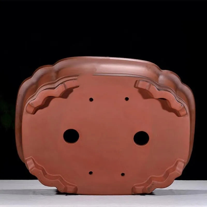Large rectangular purple clay flowerpot with antique finish and traditional Chinese design