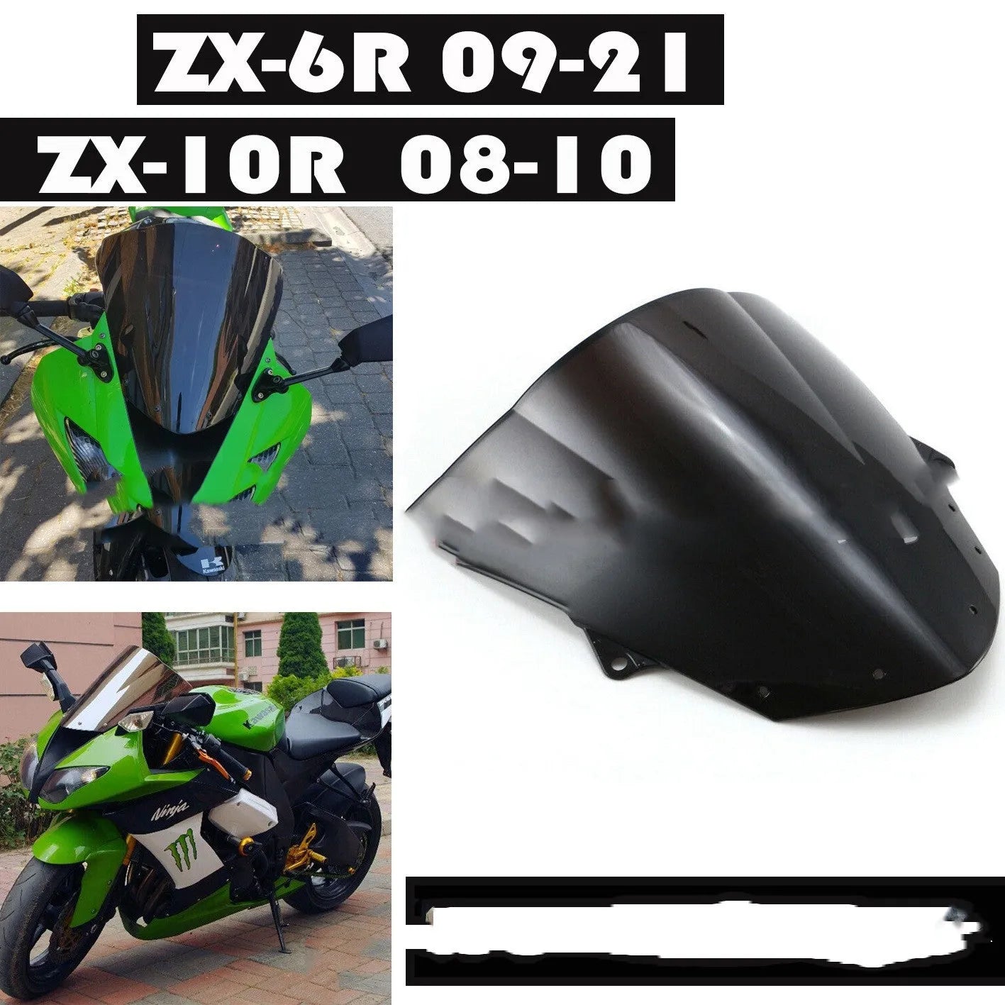 Motorcycle windscreen for Kawasaki ZX-6R and ZX-10R in blue and brown tint options