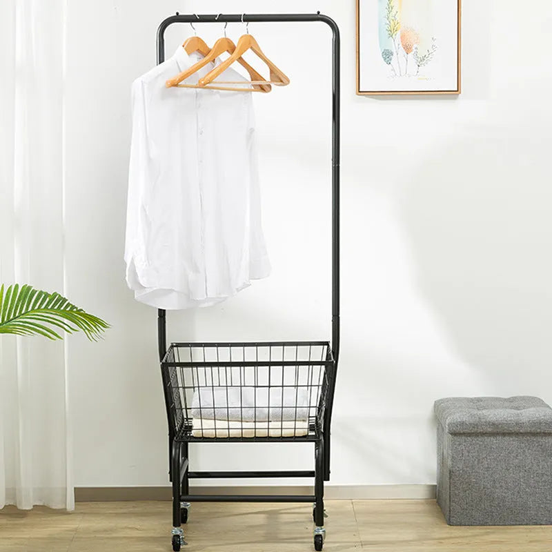 White single rod pulley clothes hanger with sliding rail mechanism