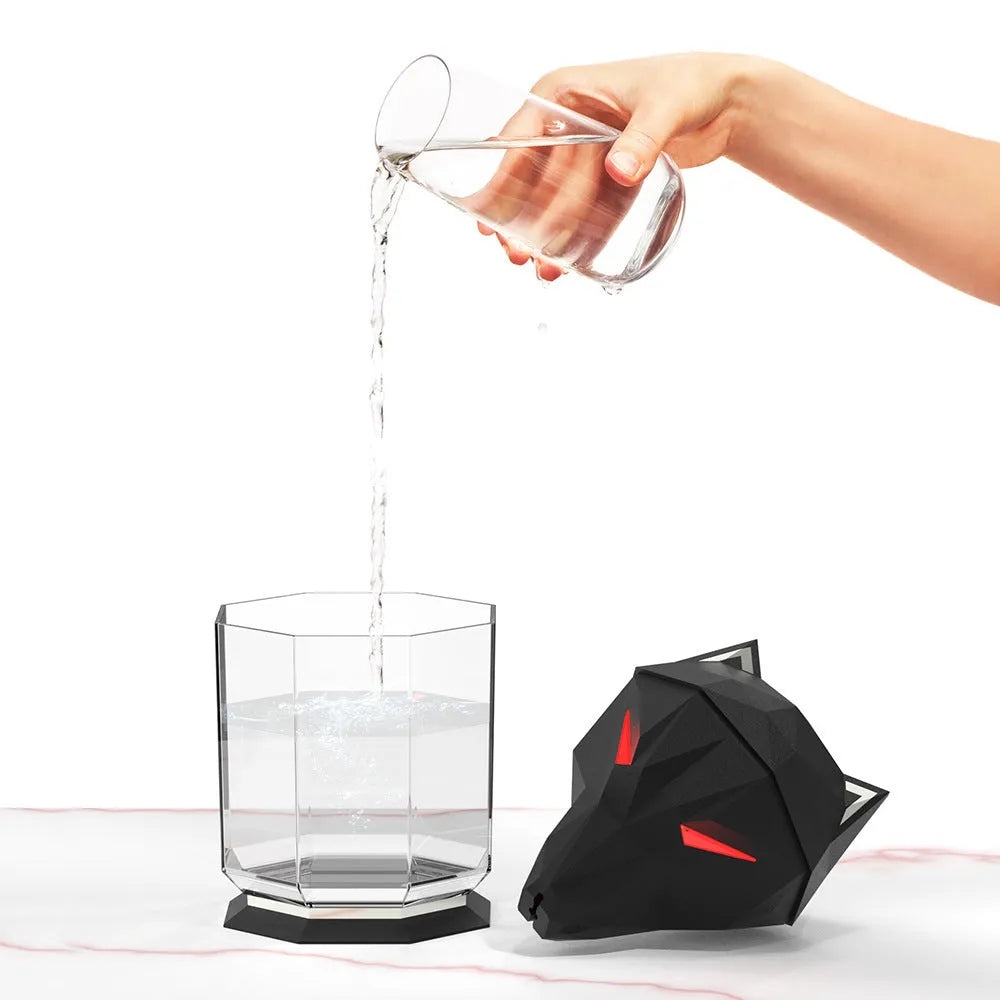War Wolf desktop humidifier with LED lights showing mist output from 650ml tank