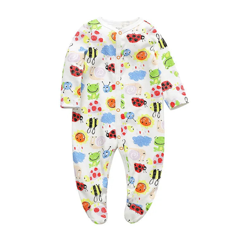 Cotton baby one-piece romper with dinosaur print in blue, sized for 6-month infants.