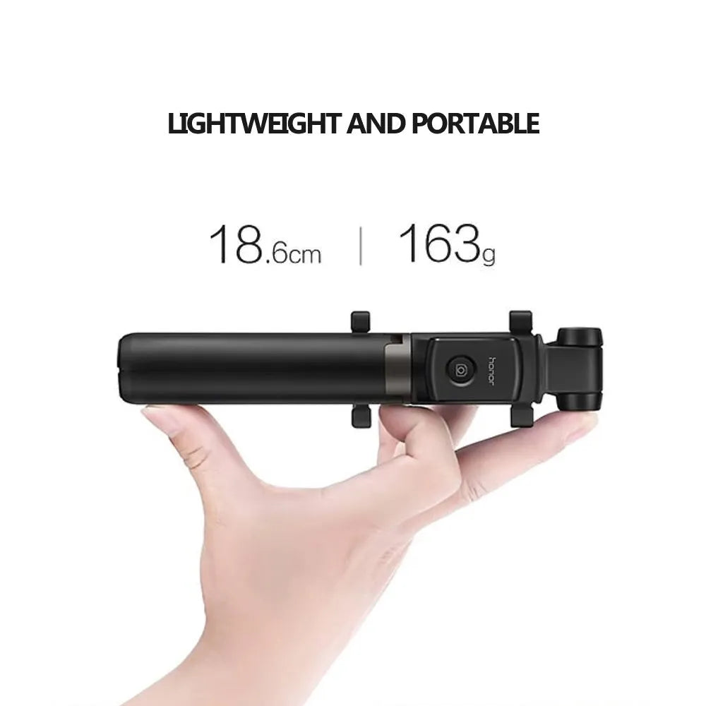 Bluetooth wireless selfie stick tripod with 660 mm extension, compatible with Apple iPhone and Android phones, in black plastic