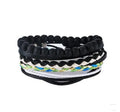 Handwoven leather bracelet with wooden beads and adjustable closure on wrist