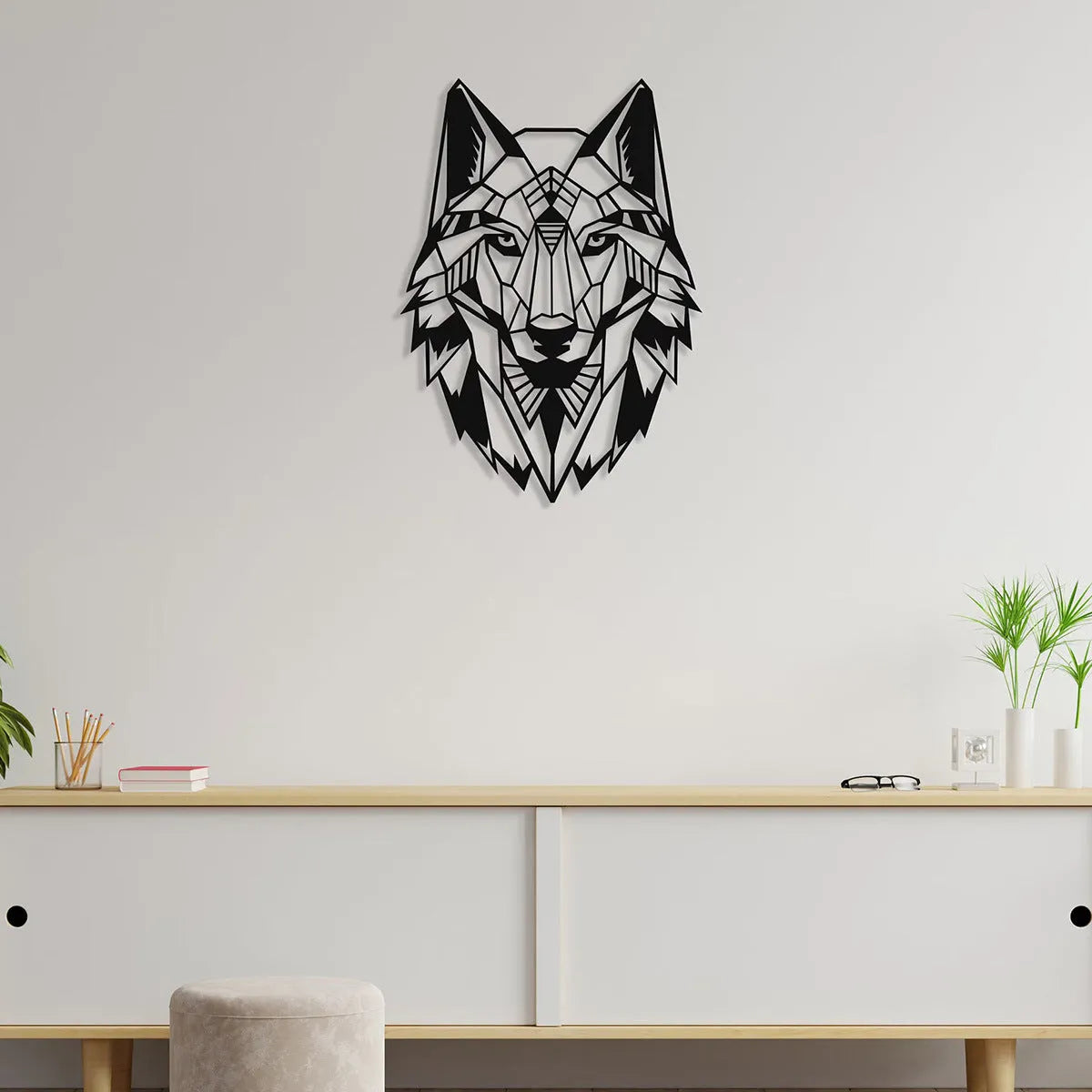 Geometric iron wall decoration deer head in black modern minimalist design