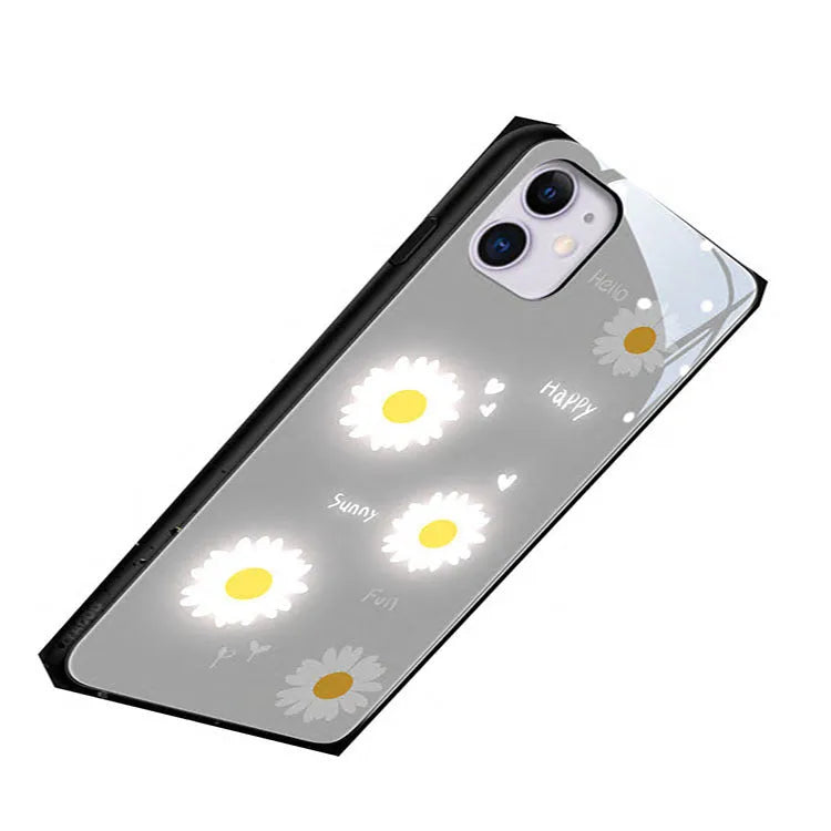 Luminous iPhone case with voice-activated colour light and decorative daisy design on TPU protective shell