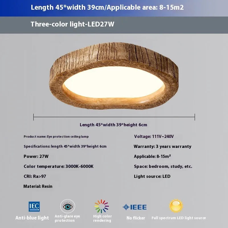 New Chinese style wood grain finish ceiling lamp for bedrooms in three round sizes.