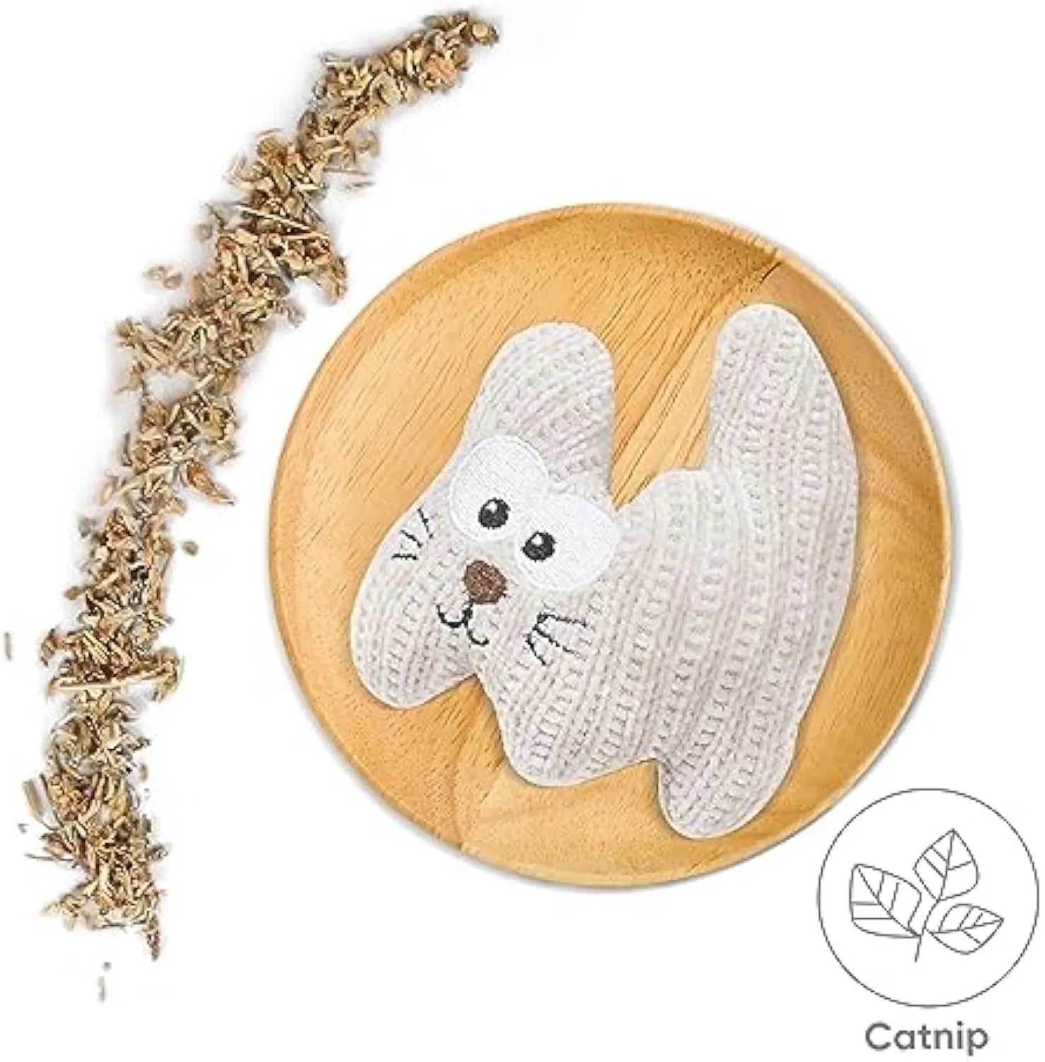 Cyan and light coffee plush cat toys with a rope design on a white background.