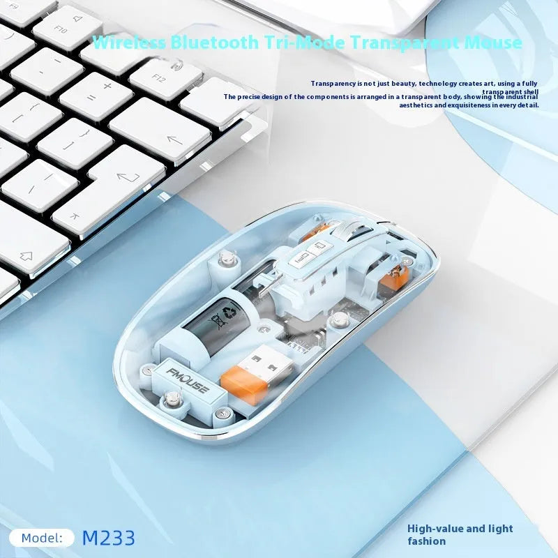 Transparent wireless computer mouse with self-charging feature in various colours