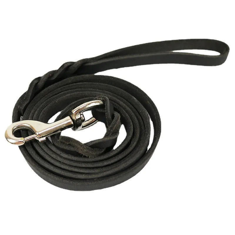 Cow leather dog walking rope in light brown or black colour for medium large breed dogs